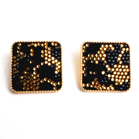 Vtg 1980 Black Gold Rhinestone Earrings BUNDLE! - Picture 2 of 4